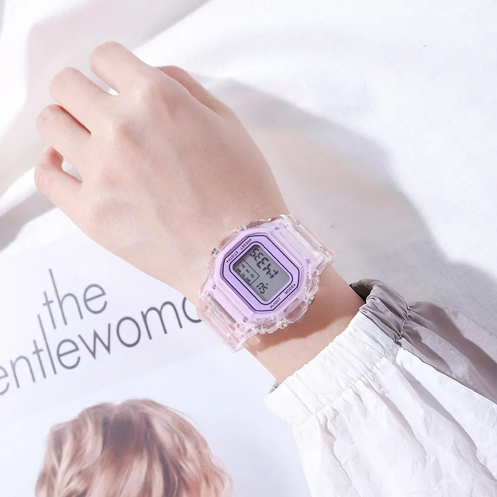 Sports Electronic Watch Men and Women Square Junior High School High School Students White LED Digital Watches